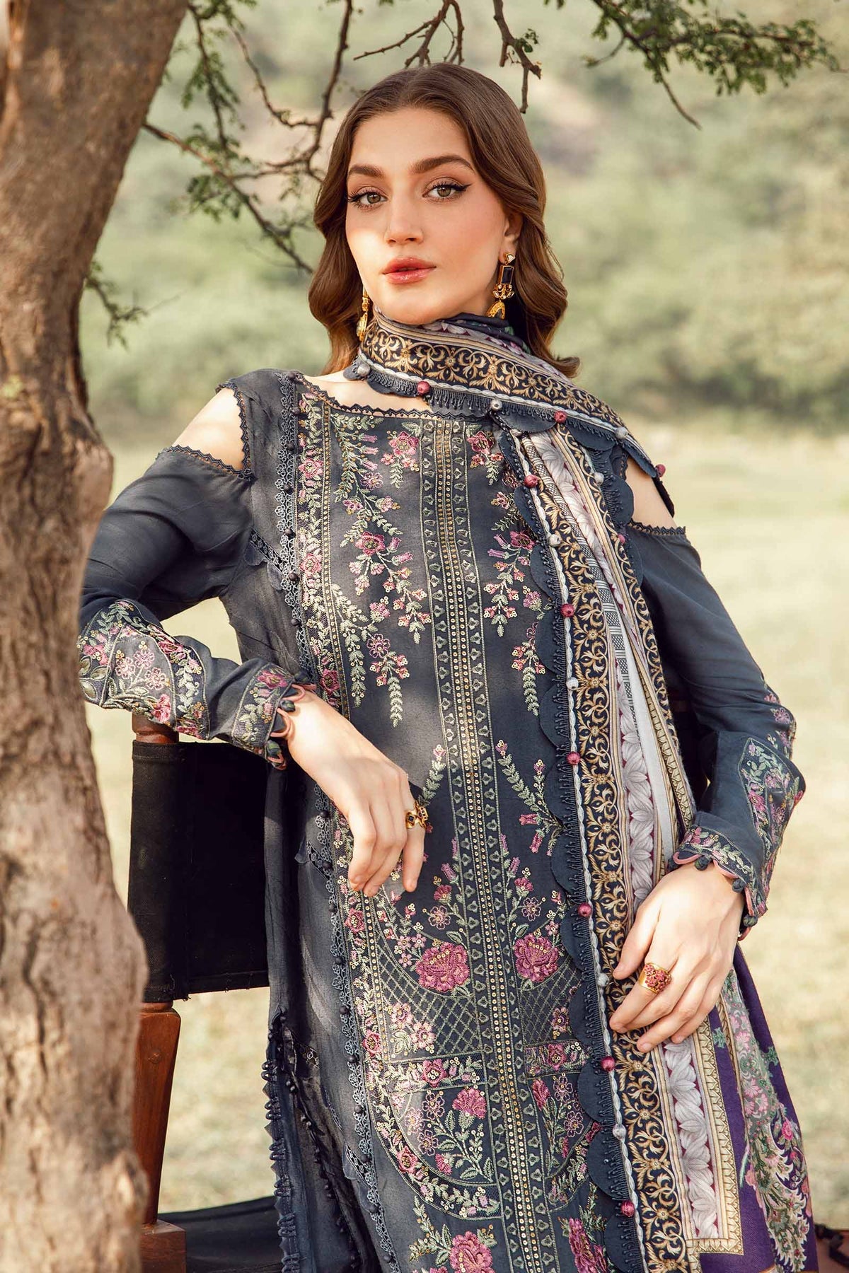 Maria.B M Print 3 Piece Unstitched Printed Linen Suit | MPT-2406-A