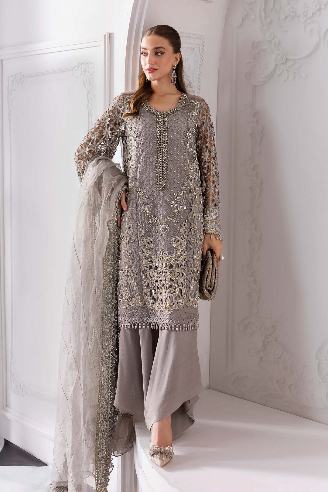 3 Piece Unstitched Embroidered Organza Suit