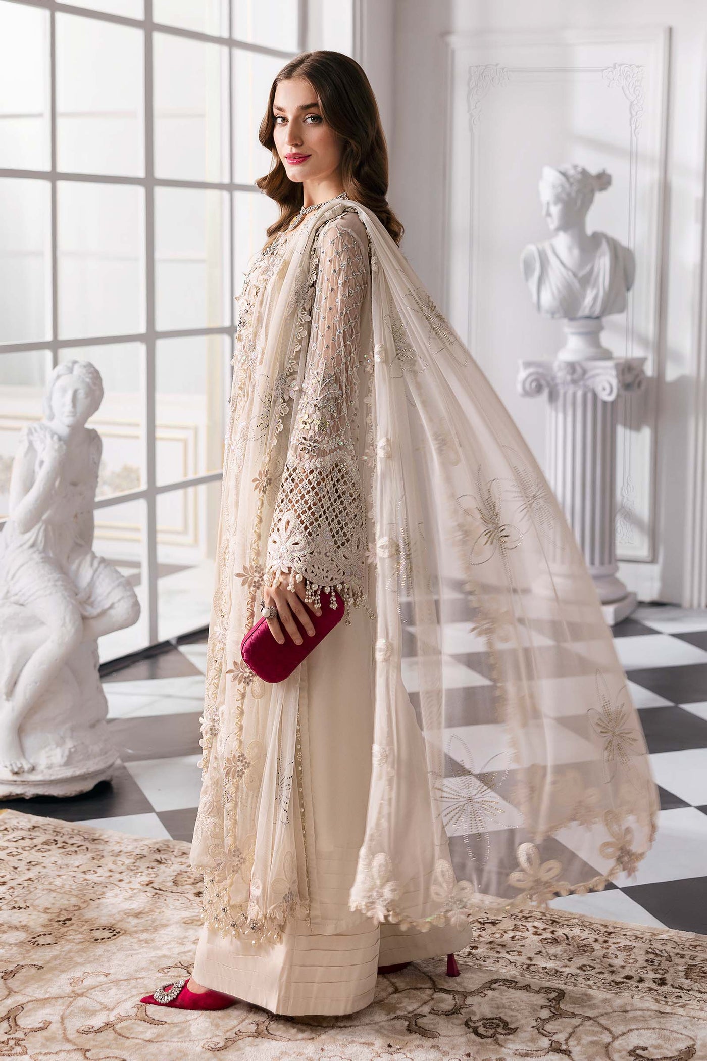 3 Piece Unstitched Embroidered Chiffon Suit