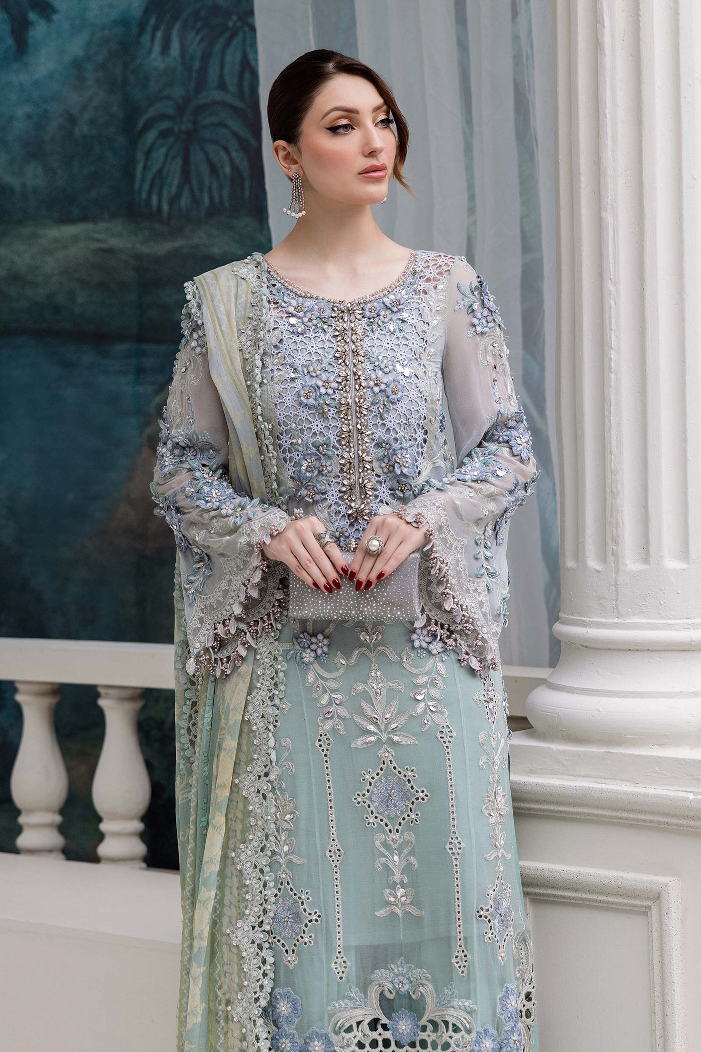 3 Piece Unstitched Embroidered Chiffon Suit