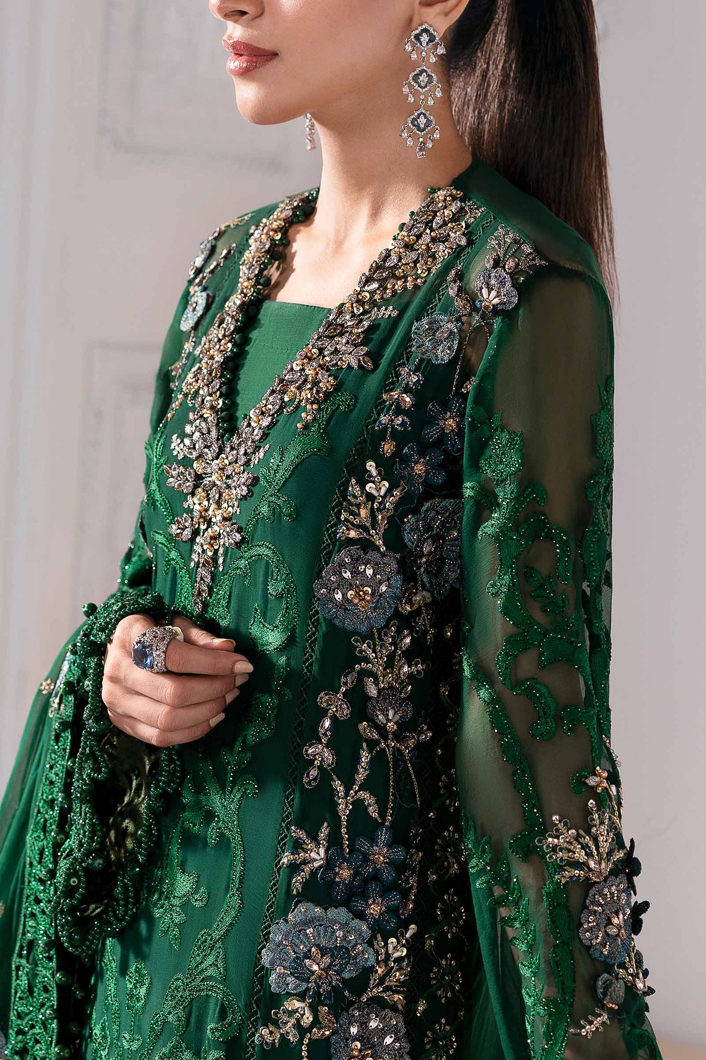 3 Piece Unstitched Embroidered Chiffon Suit