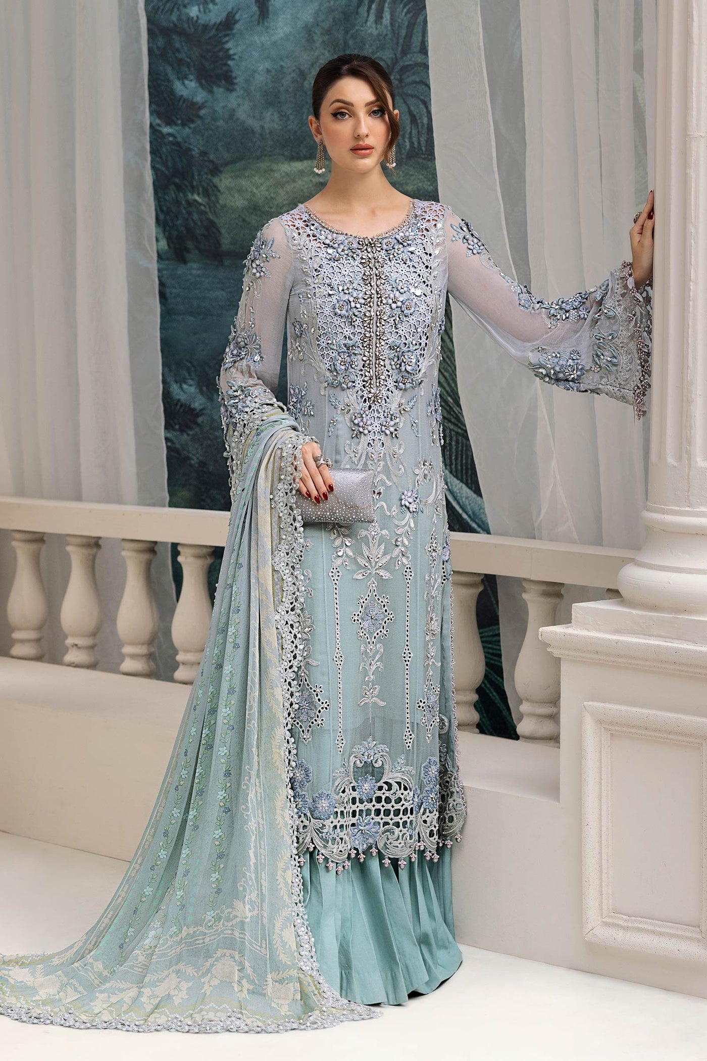 3 Piece Unstitched Embroidered Chiffon Suit