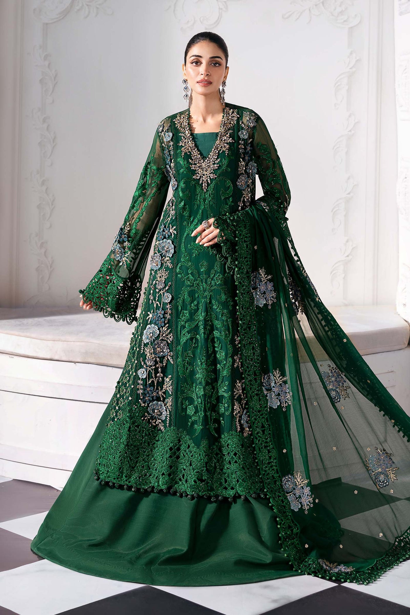3 Piece Unstitched Embroidered Chiffon Suit