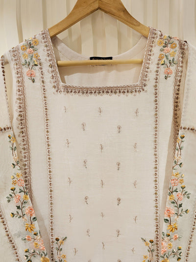 3 Piece - Pure Cotton Net Embroidered Suit