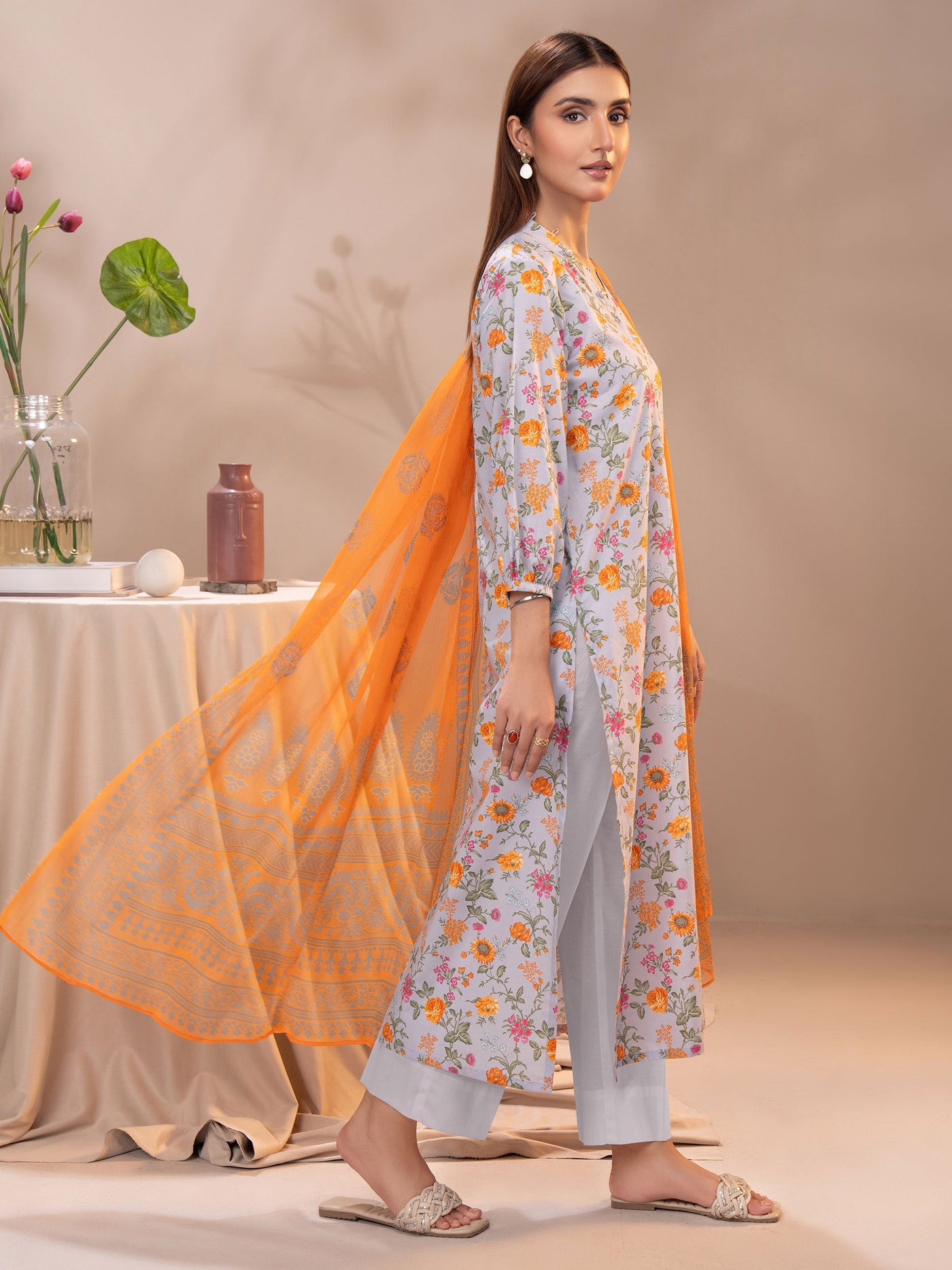 LIMELIGHT UNSTITCHED 3 Piece Printed Lawn Suit-U3577 sky