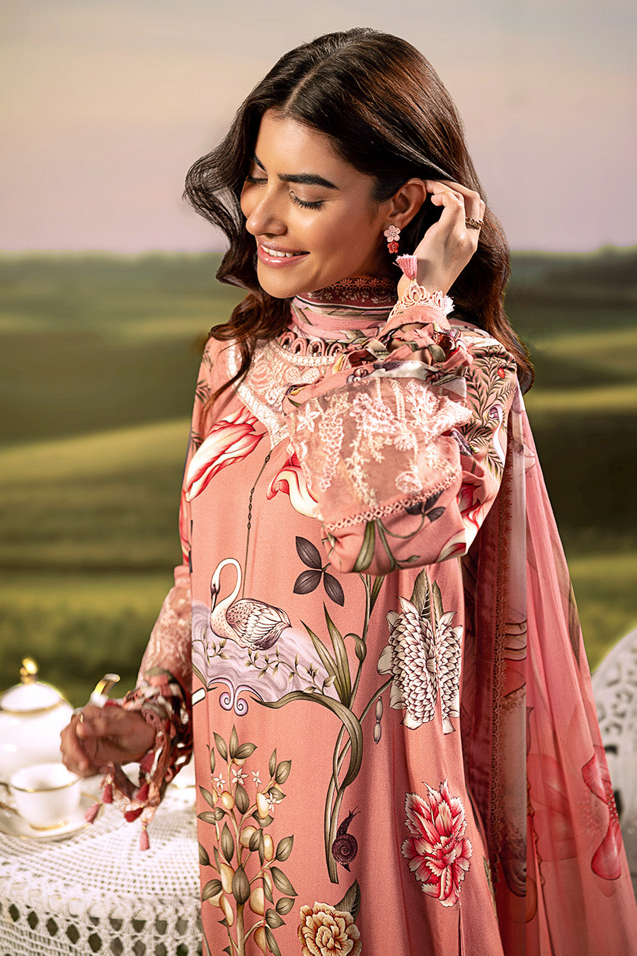 3 Pc Unstitched Embroidered Arabic Lawn Suit
