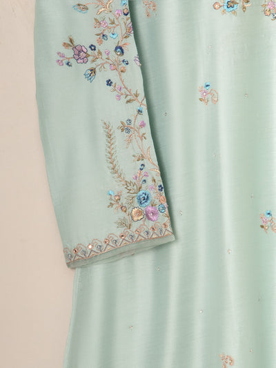 3 Piece- Pure Silk Net Embroidered Suit