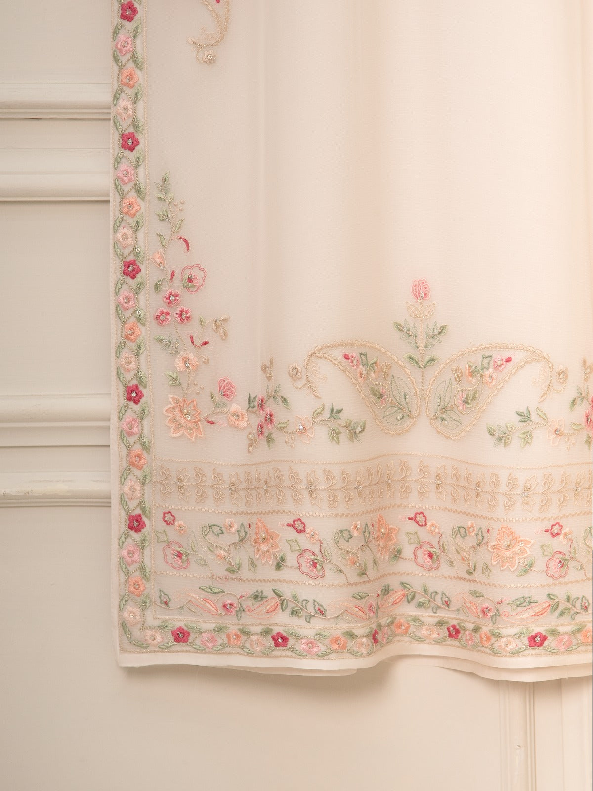 3 Piece - Pure Chiffon Embroidered Suit