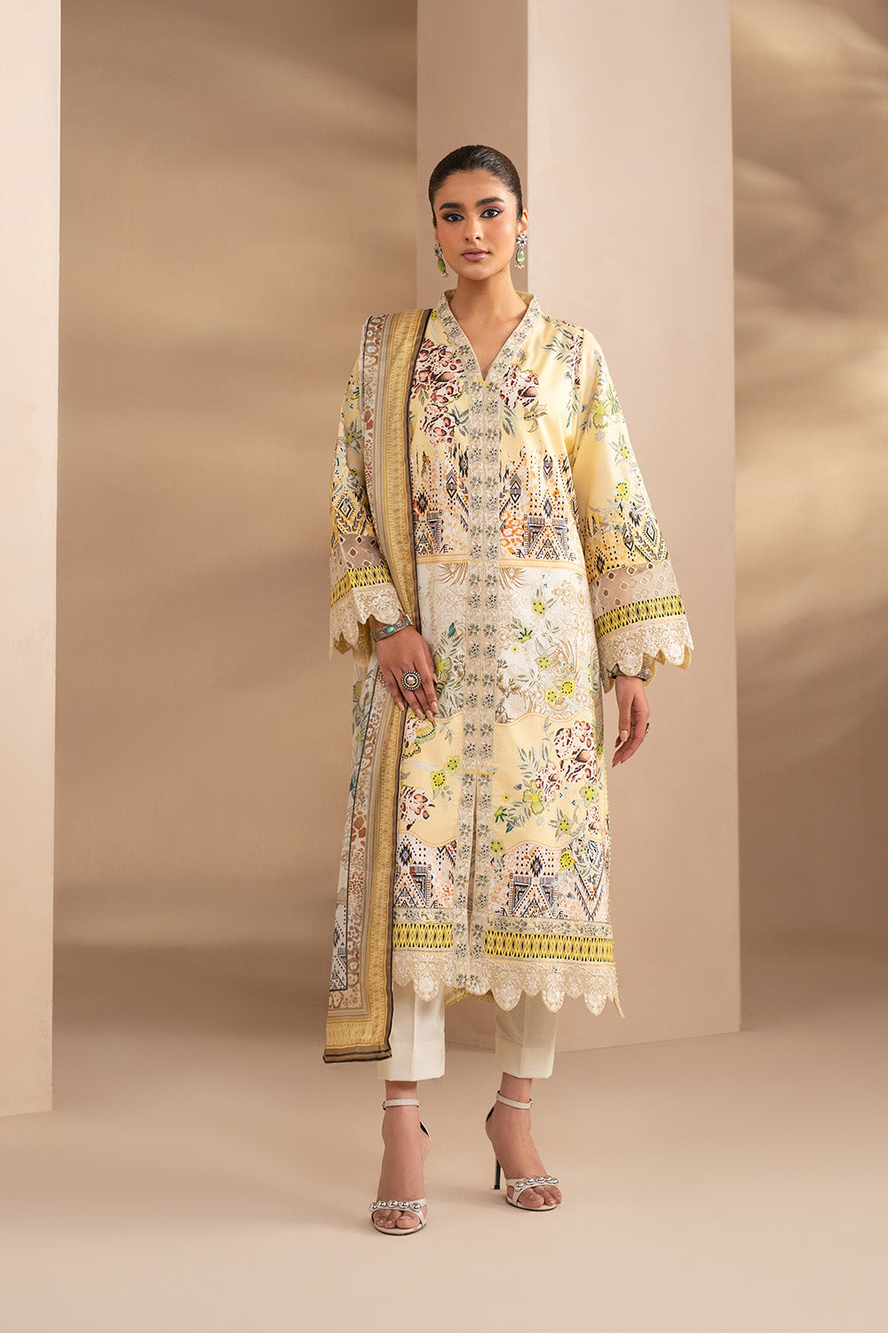 Embroidered Print Unstitched Lawn