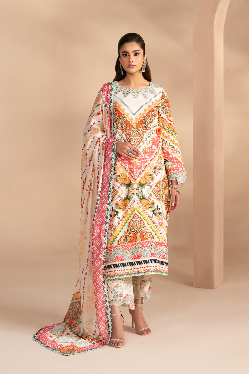 Embroidered Print Unstitched Lawn