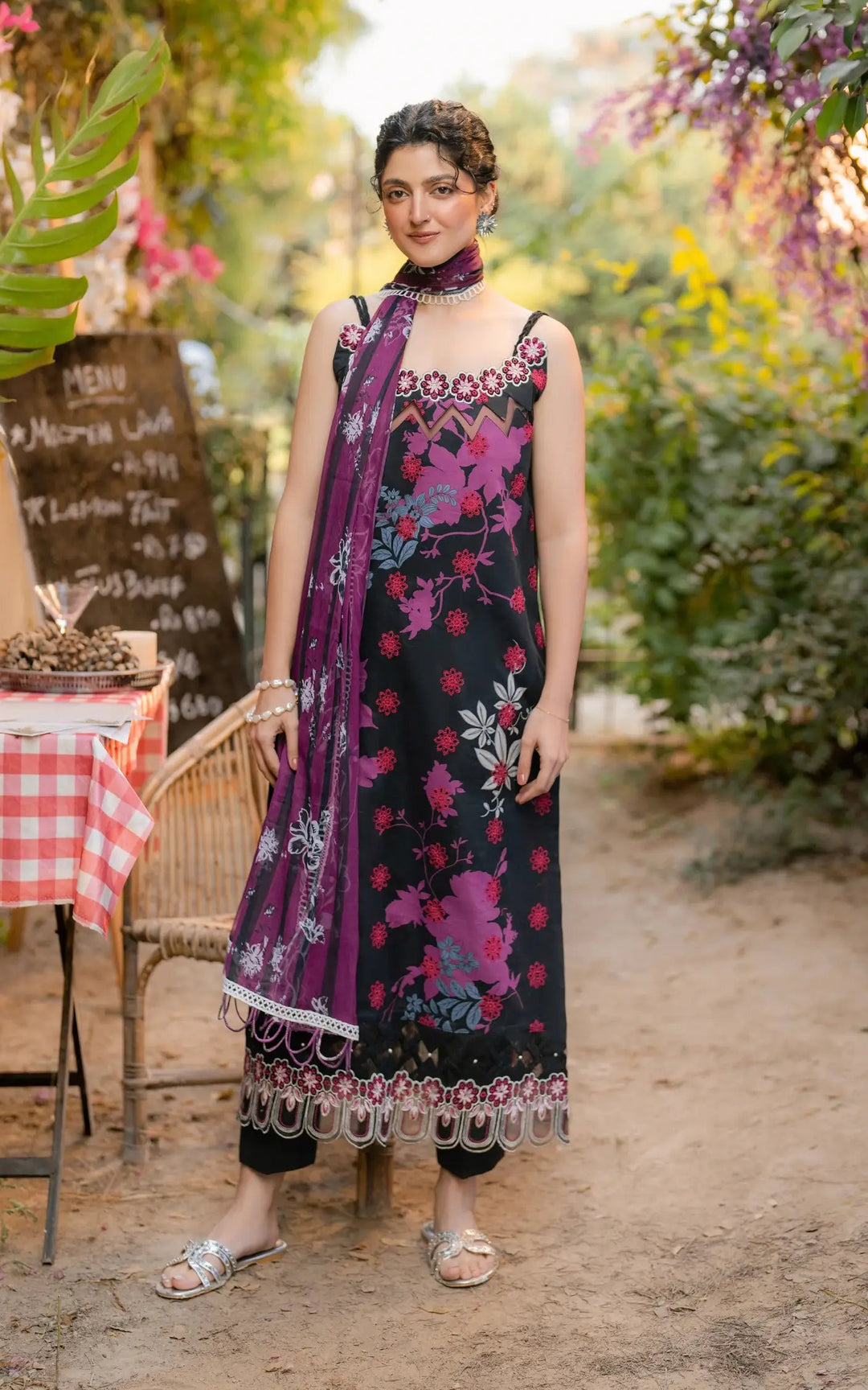 Chikankari digital printed lawn