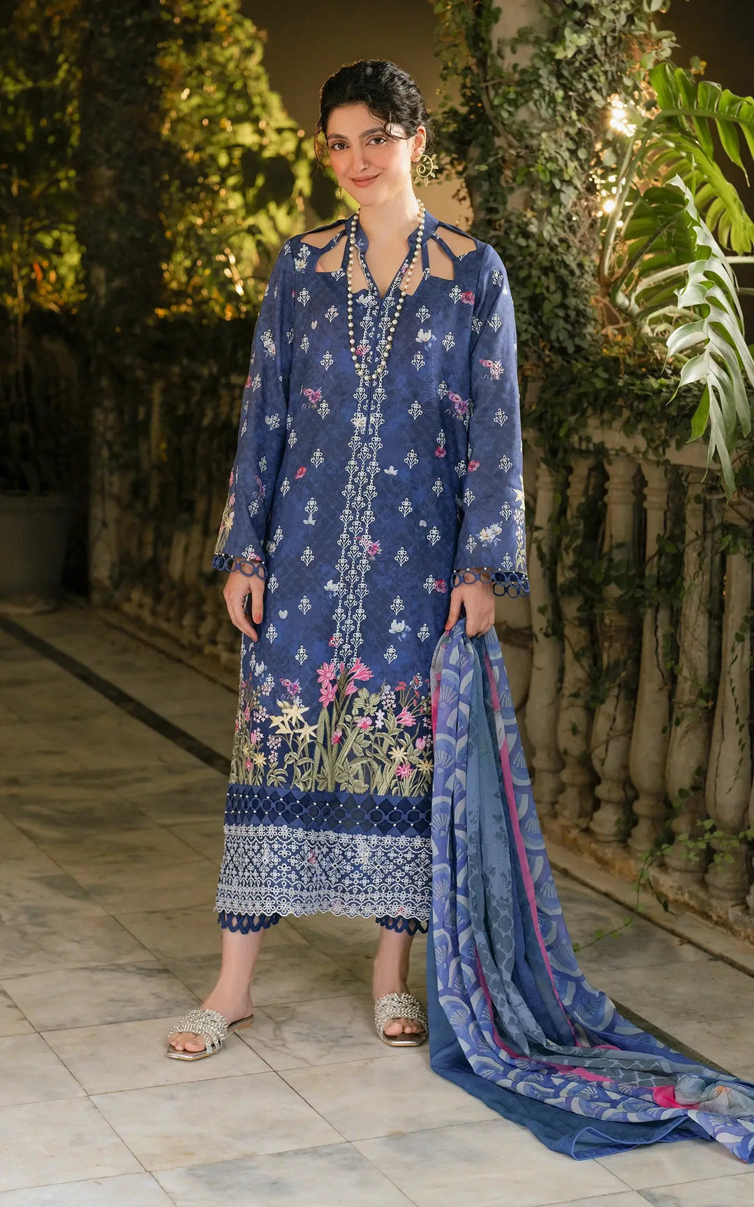 Chikankari digital printed lawn
