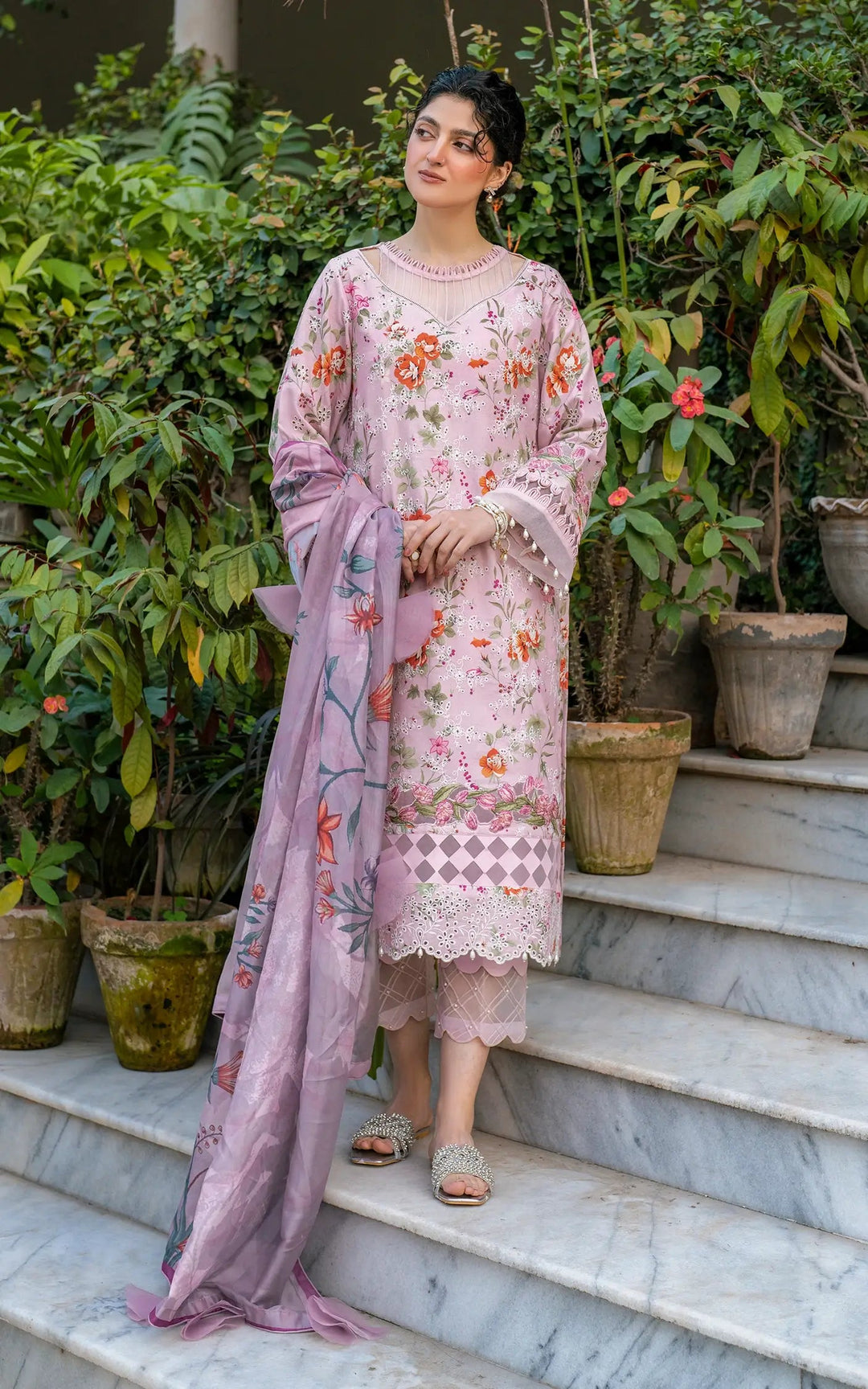 Chikankari digital printed lawn