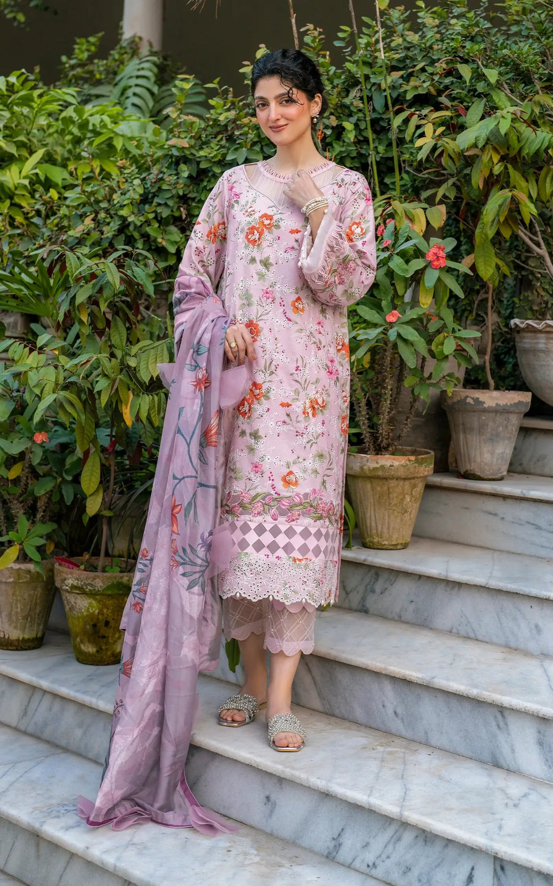 Chikankari digital printed lawn