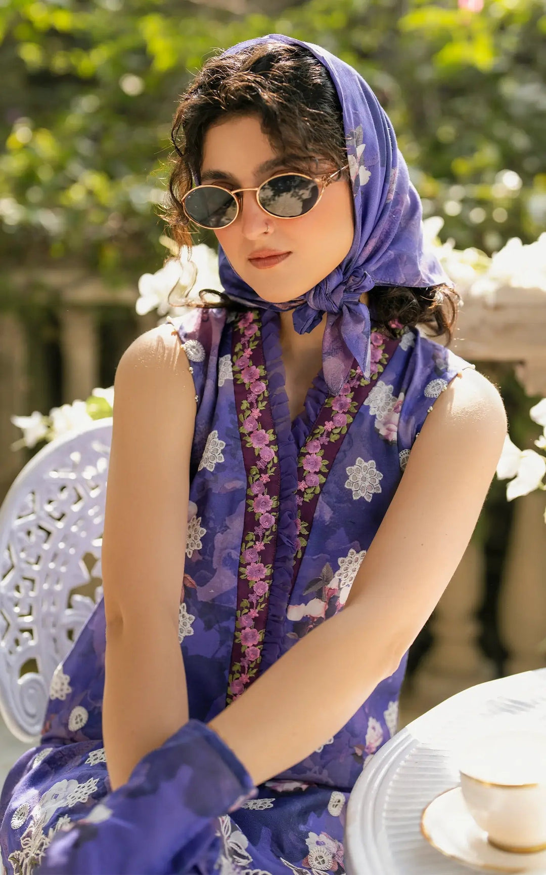 Chikankari digital printed lawn