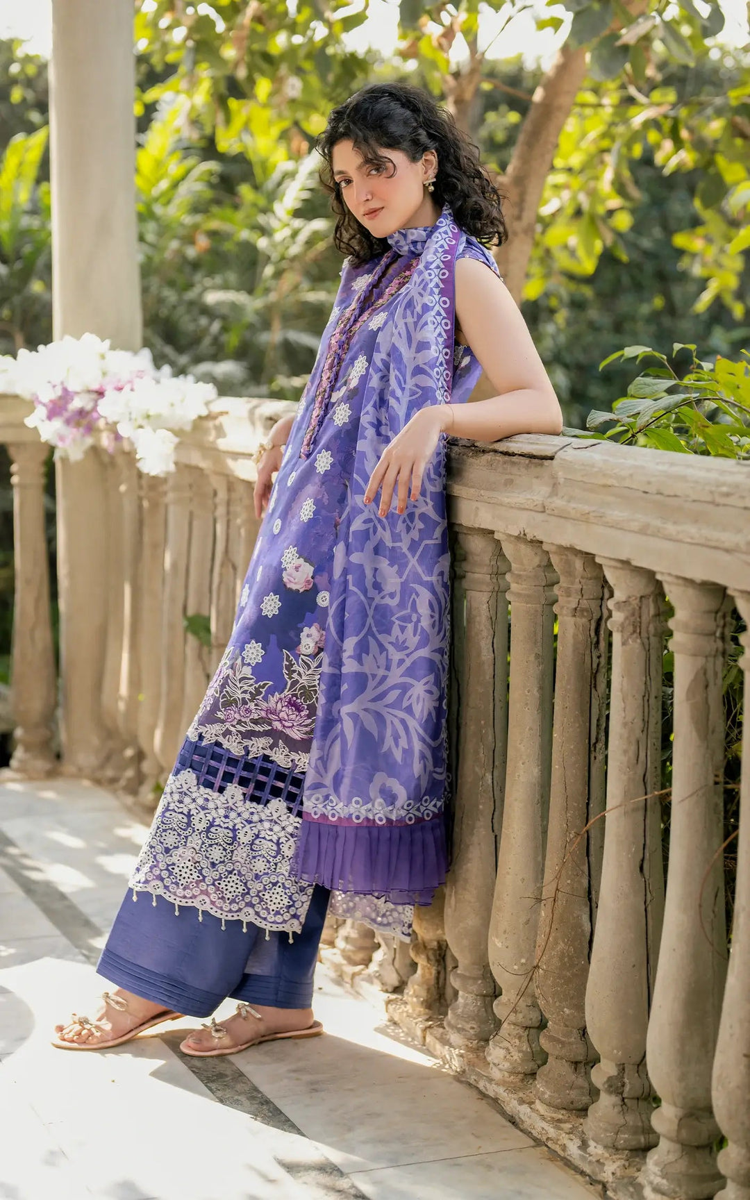 Chikankari digital printed lawn