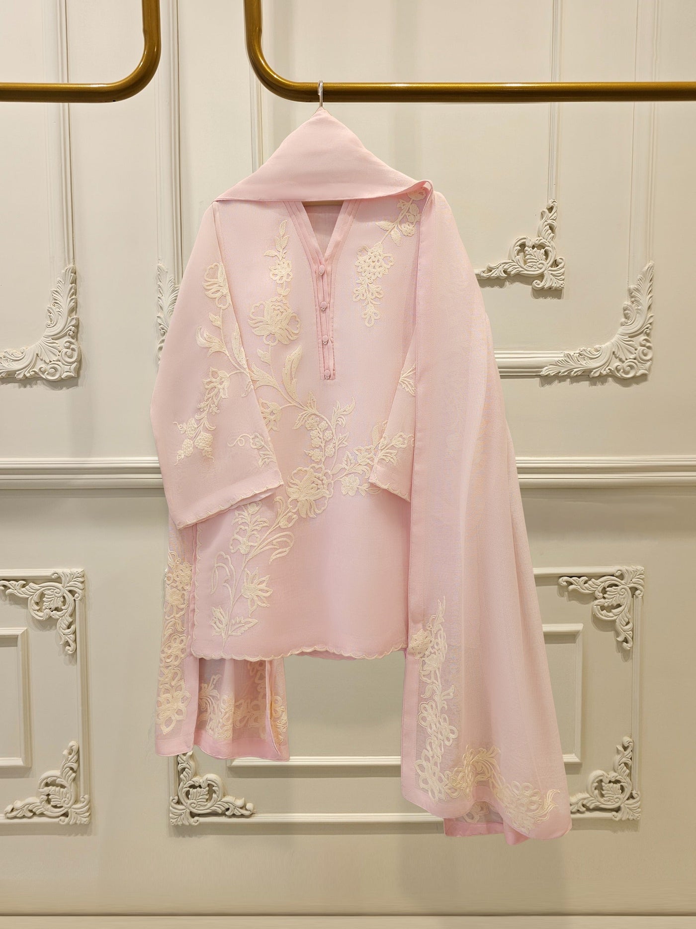 3 Piece - Pure Embroidered Cotton Net Suit