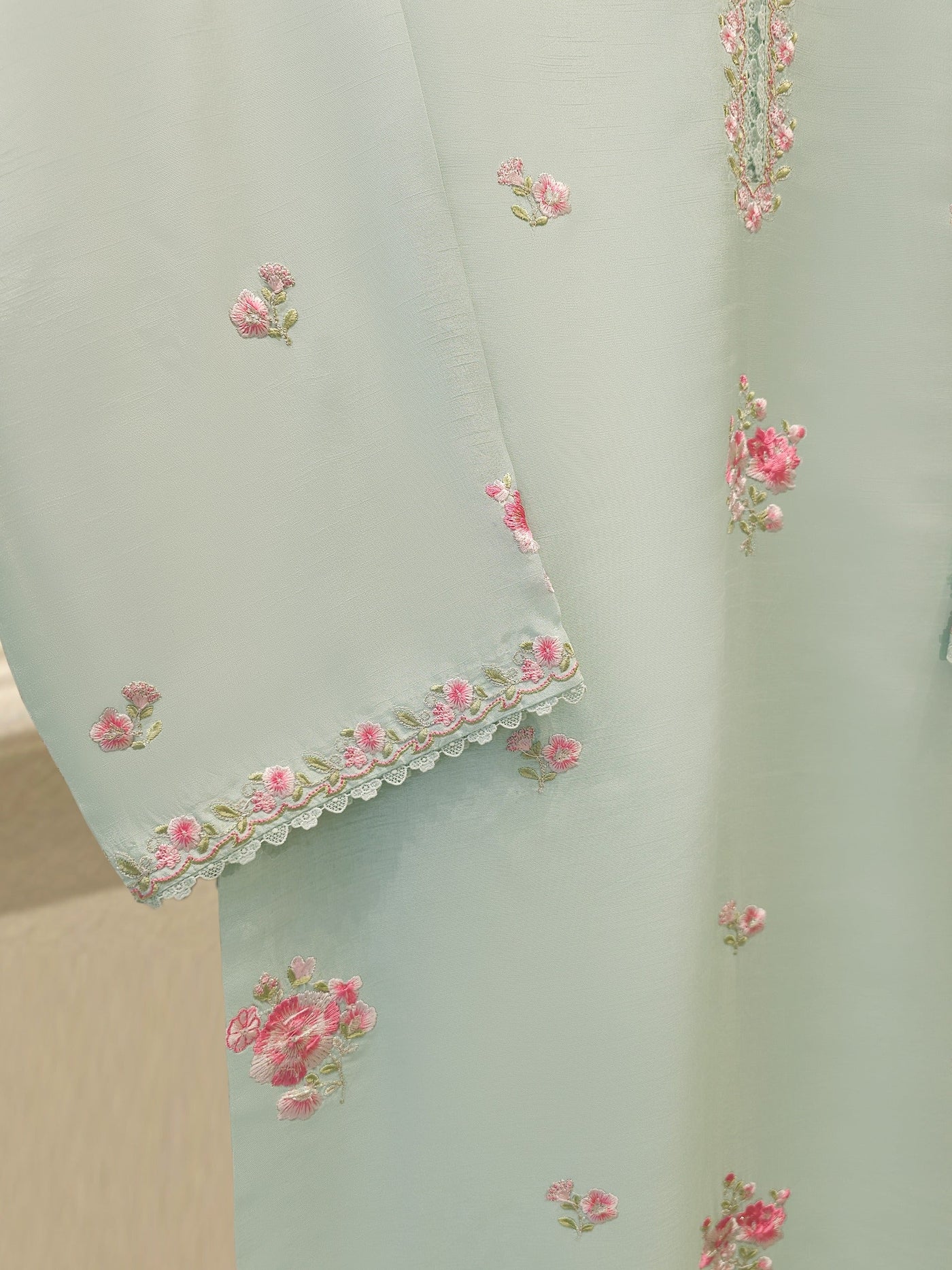 3 Piece- Pure Korean Silk Embroidered Suit