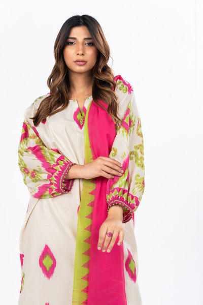 3 Pc Dyed Embroidered Light Cambric Shirt With Printed Chiffon Dupatta
