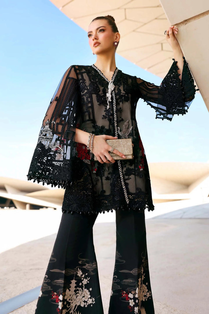 3 Piece Unstitched Embroidered Net Suit