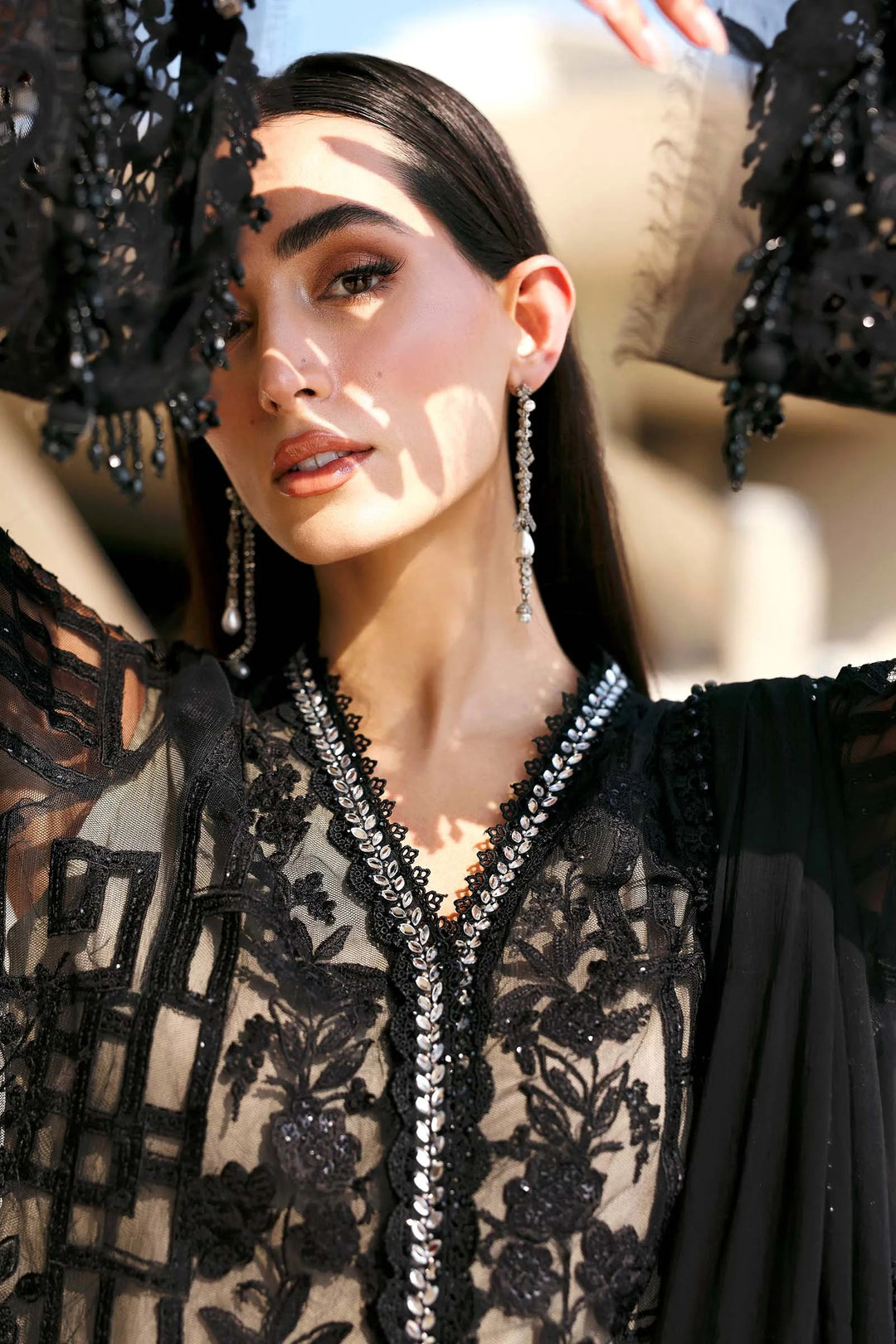 3 Piece Unstitched Embroidered Net Suit