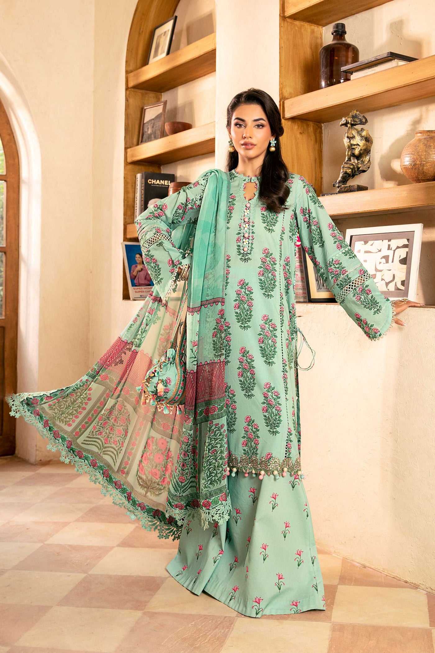 3 Pc Unstitched Embroidered Lawn Suit