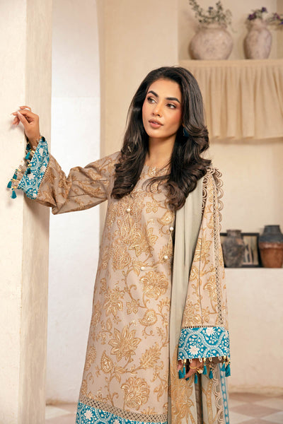 3 Pc Unstitched Embroidered Slub Lawn Suit