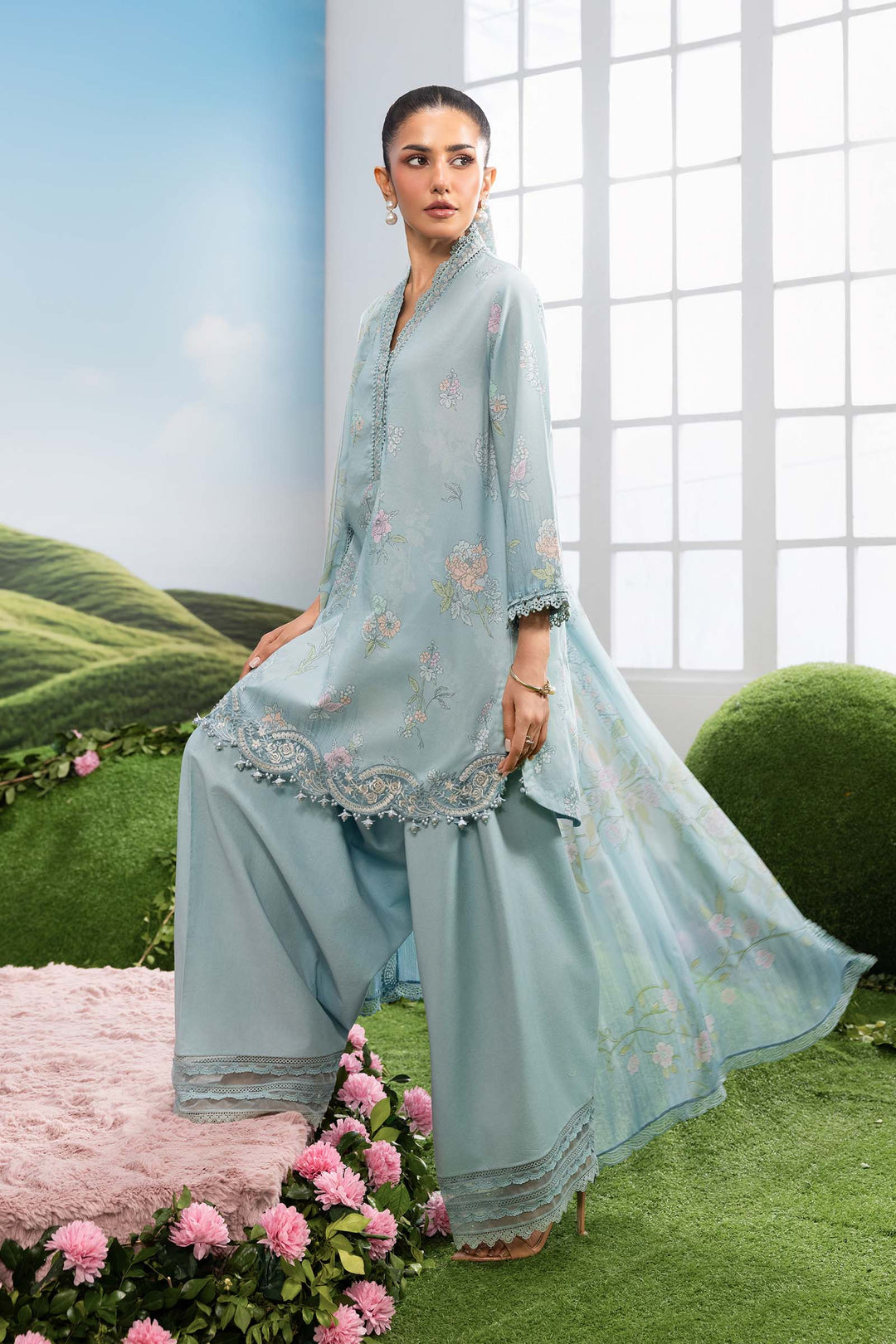 3 Pc Unstitched Embroidered Lawn Suit