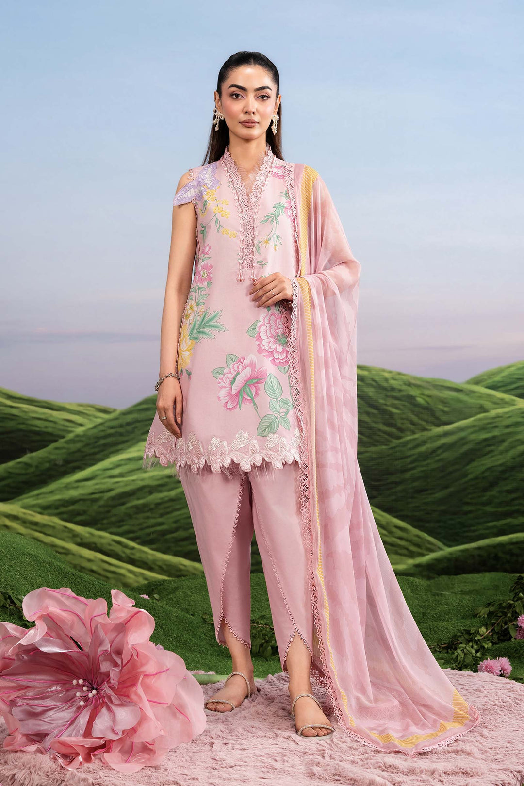 3 Pc Unstitched Embroidered Lawn Suit