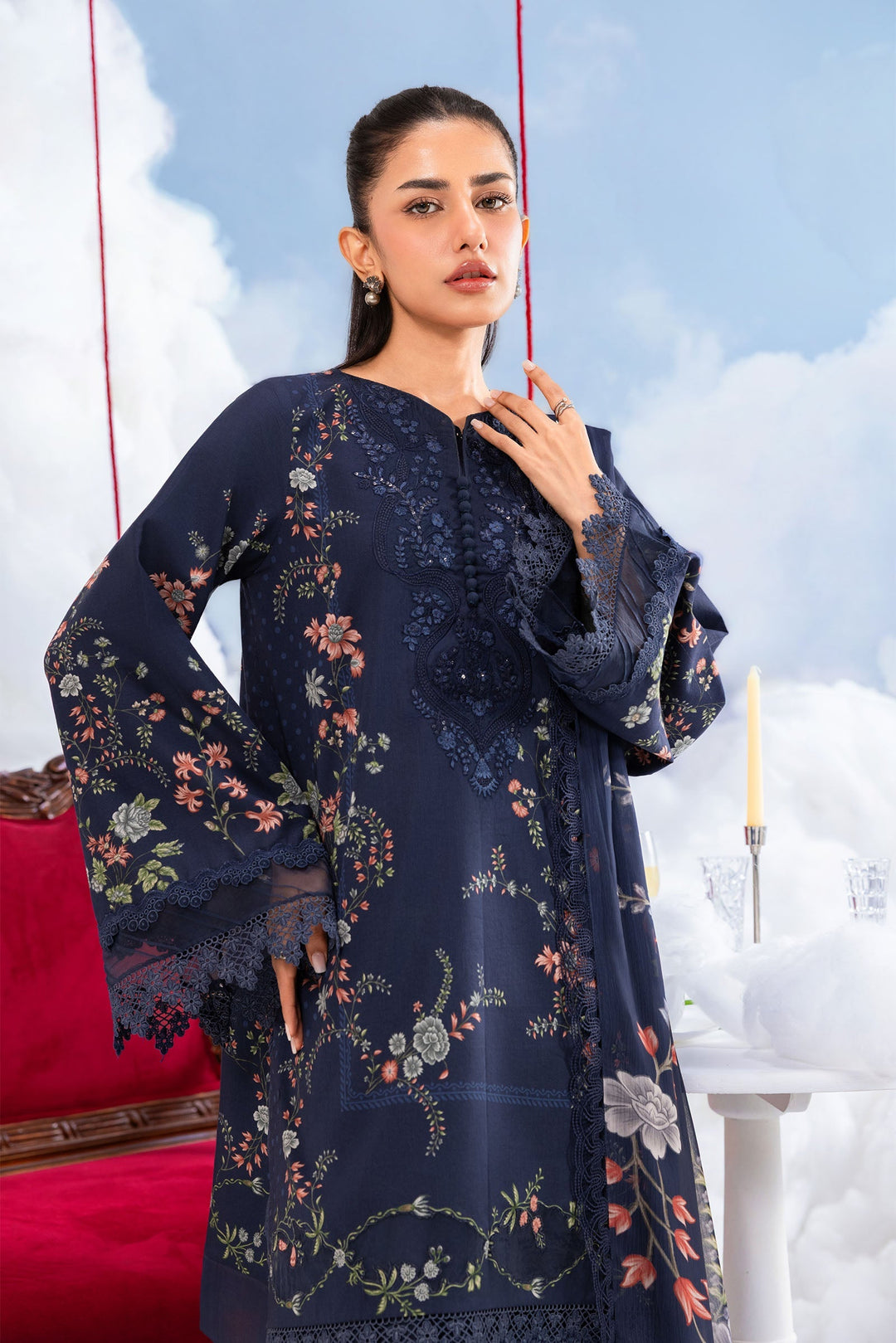 3 Pc Unstitched Embroidered Lawn Suit