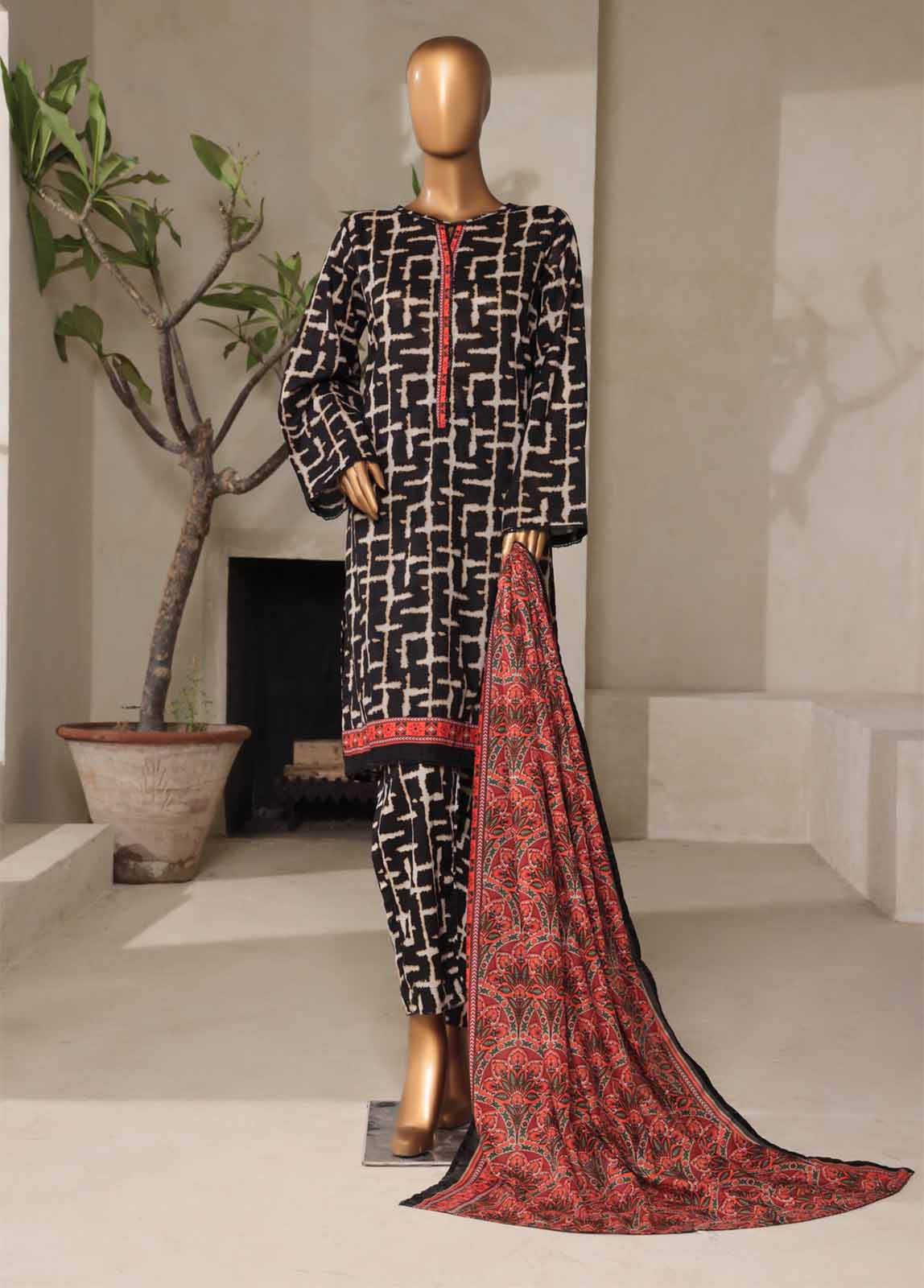 3 Piece Printed Stitched Suit