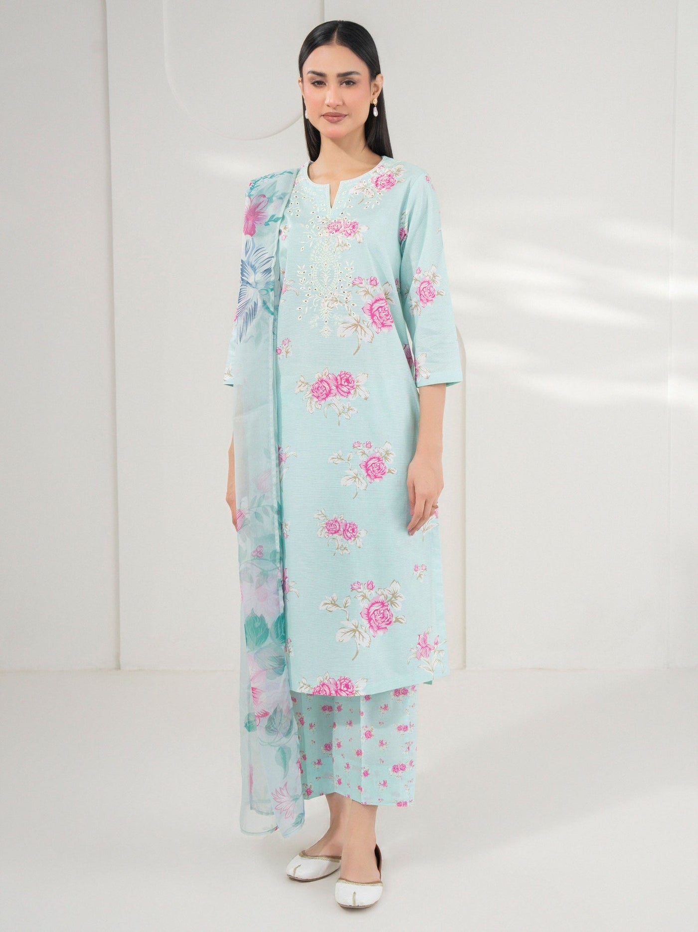 3 Piece Cambric Suit-Embroidered (Pret)