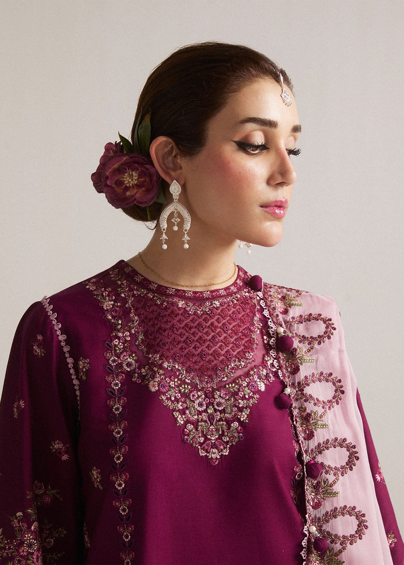 HUSSAIN REHAR LUXURY LAWN-Sangria