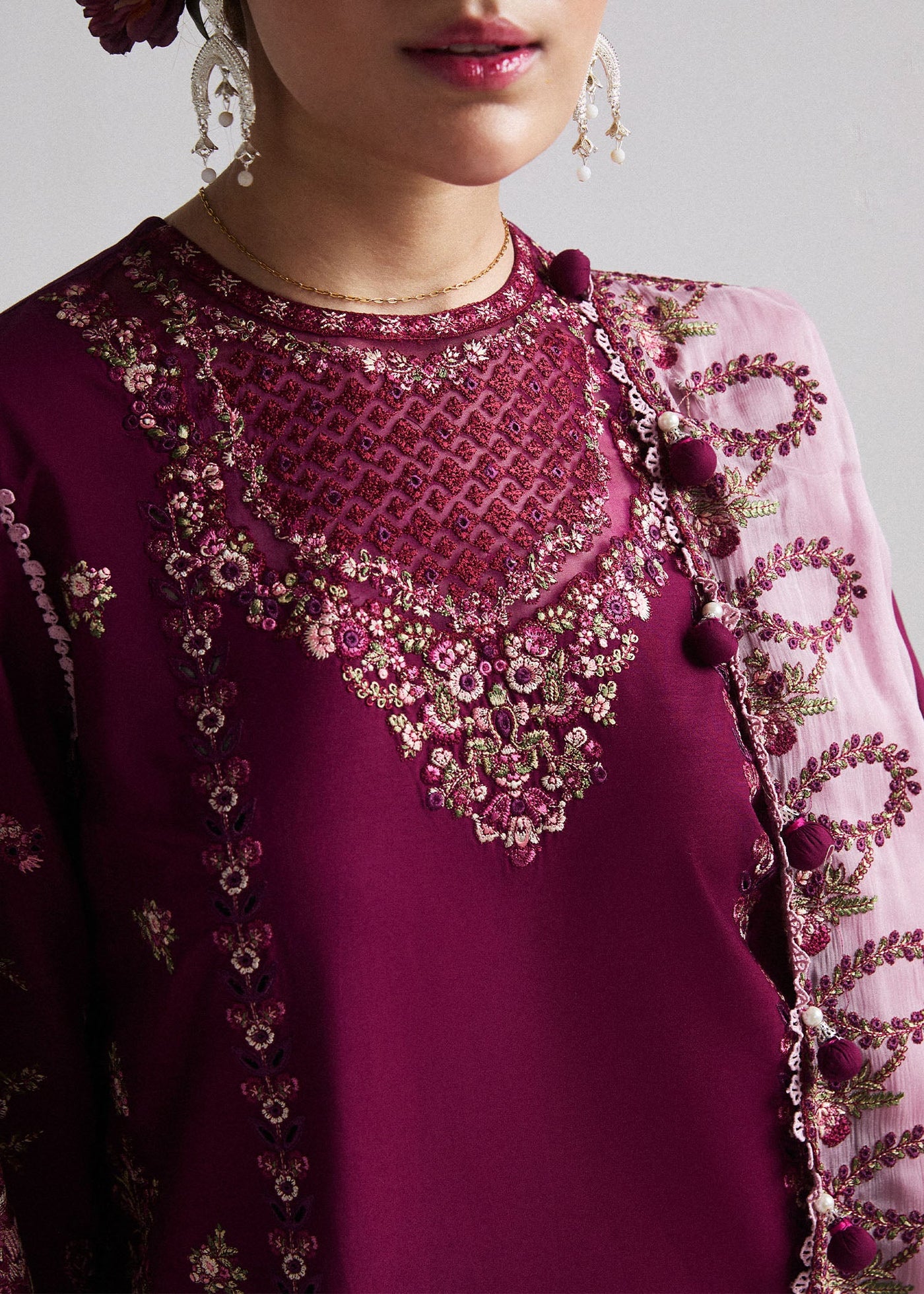 HUSSAIN REHAR LUXURY LAWN-Sangria