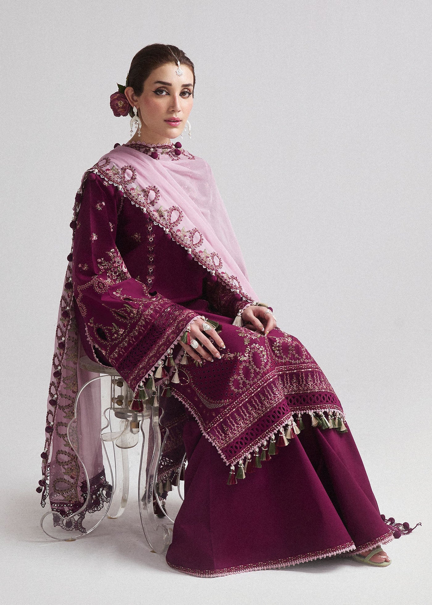 HUSSAIN REHAR LUXURY LAWN-Sangria