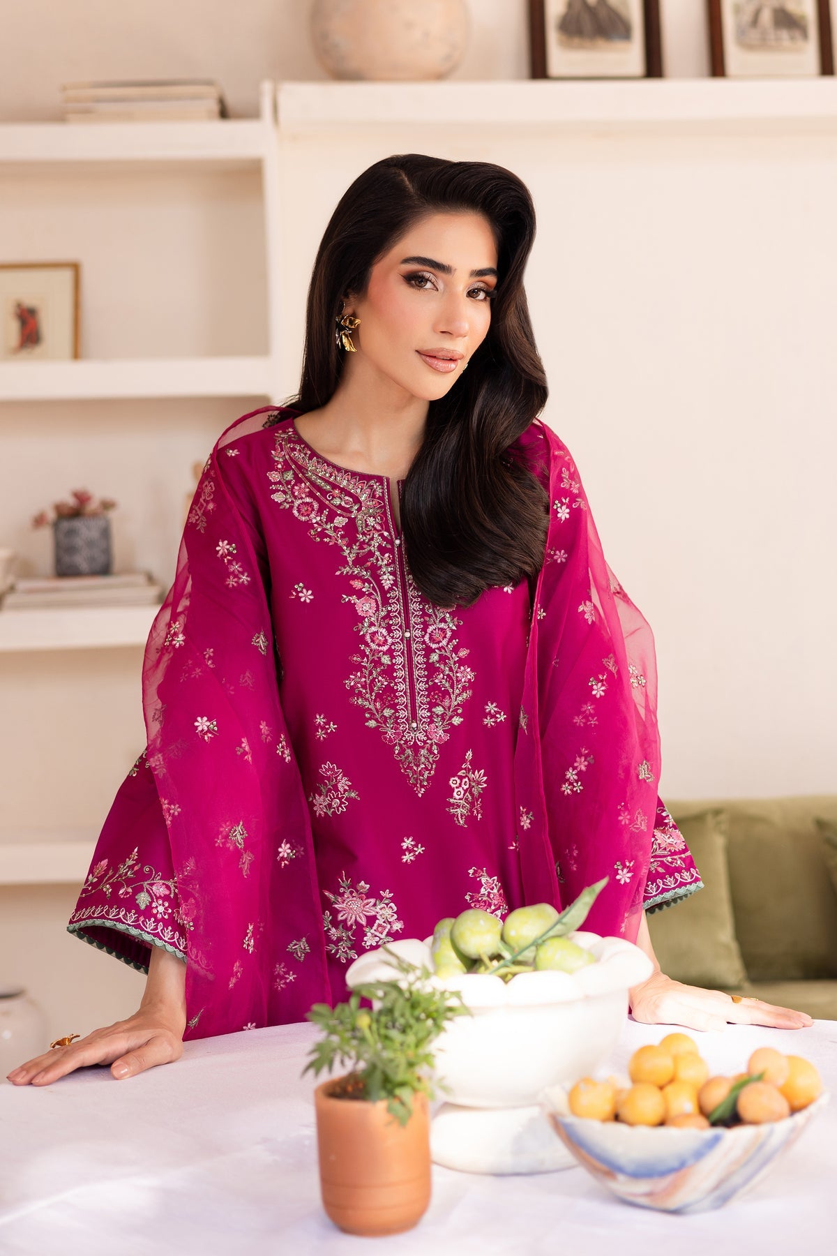 Rua 3Pc - Embroidered Solid Dress