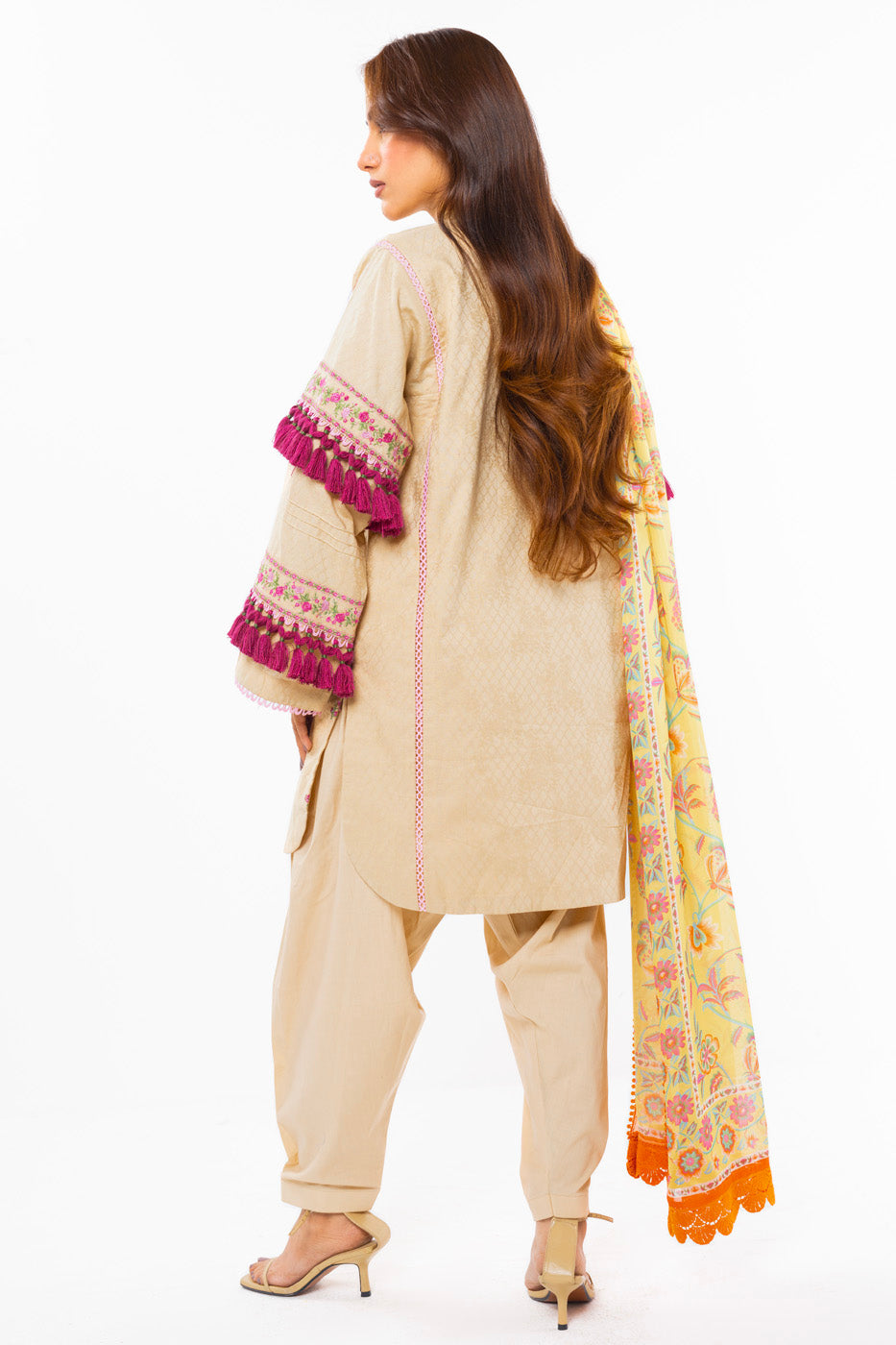 3 Pc Embroidered Dyed Doby Suit With Silk Dupatta