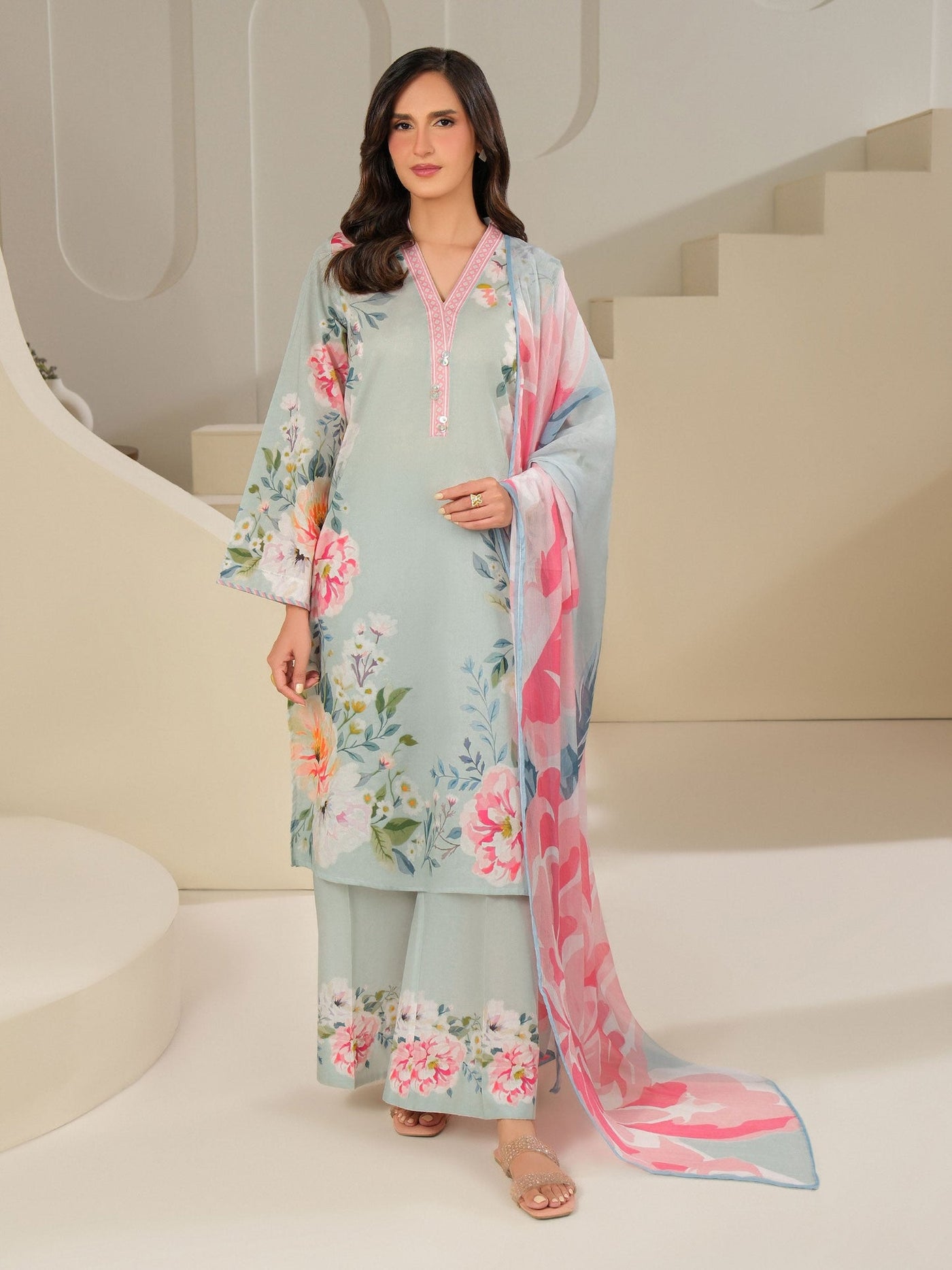 3 Piece Cambric Suit-Printed (Unstitched)