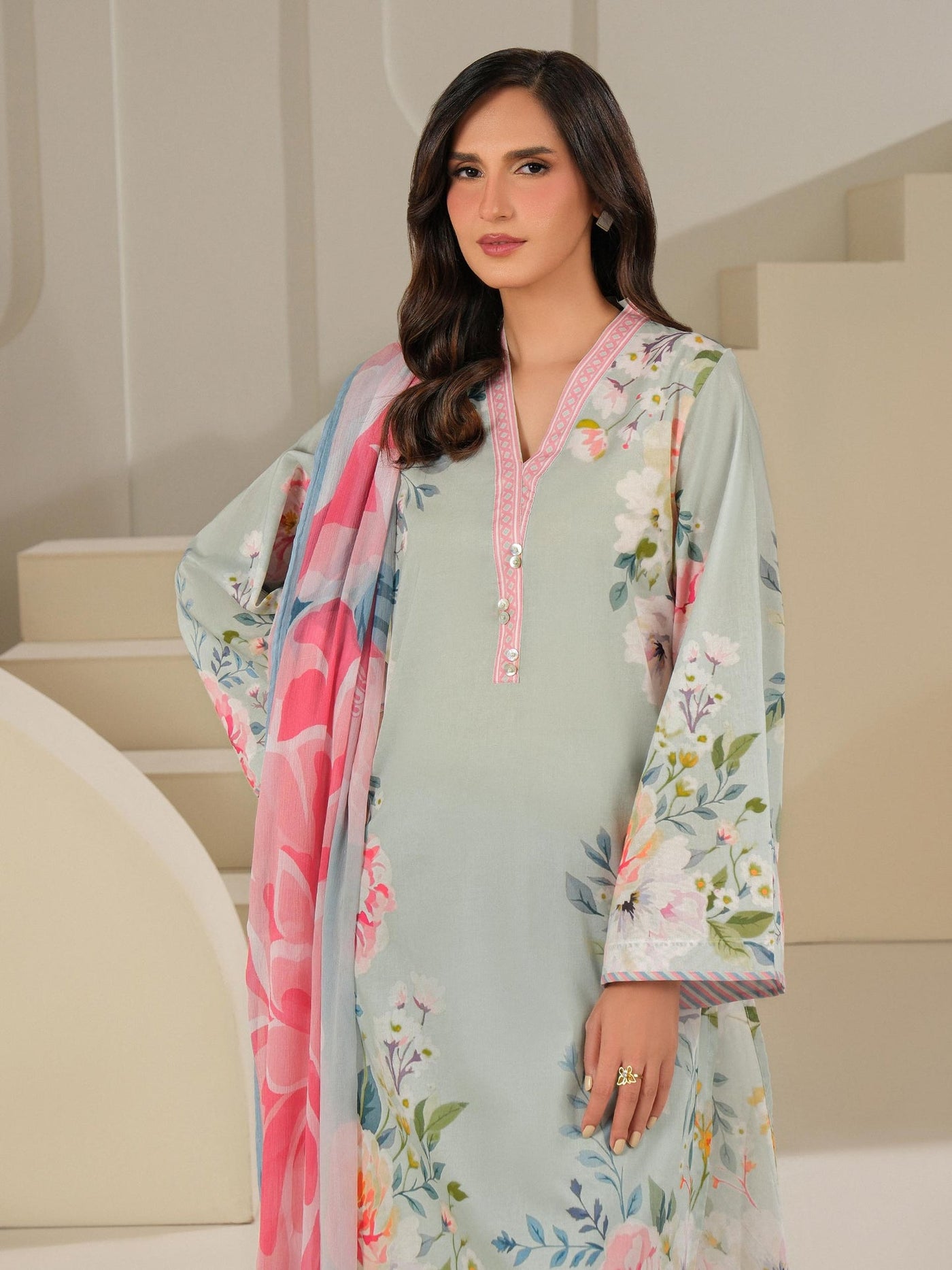 3 Piece Cambric Suit-Printed (Unstitched)