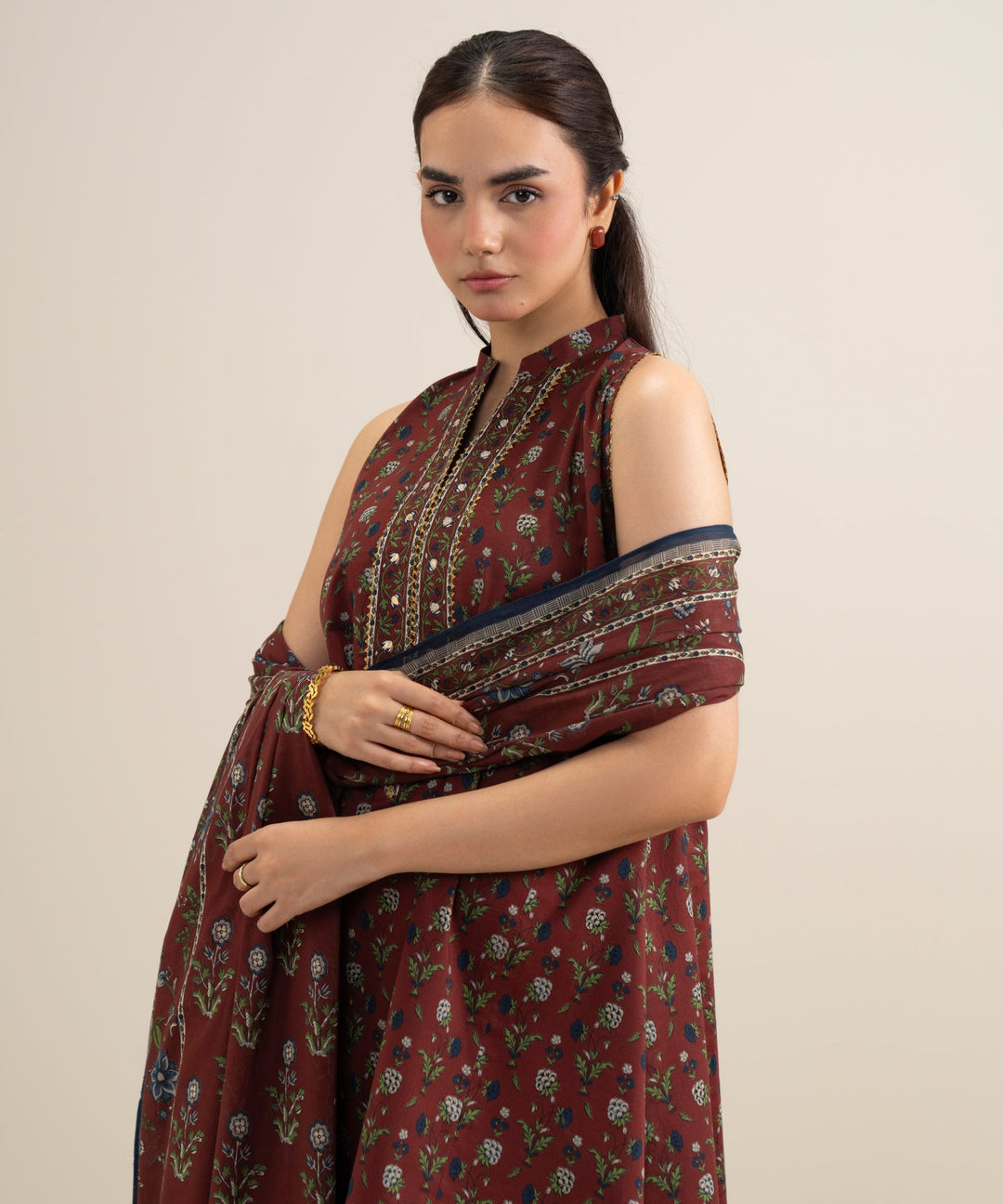 3 PIECE - PRINTED LAWN SUIT - RED