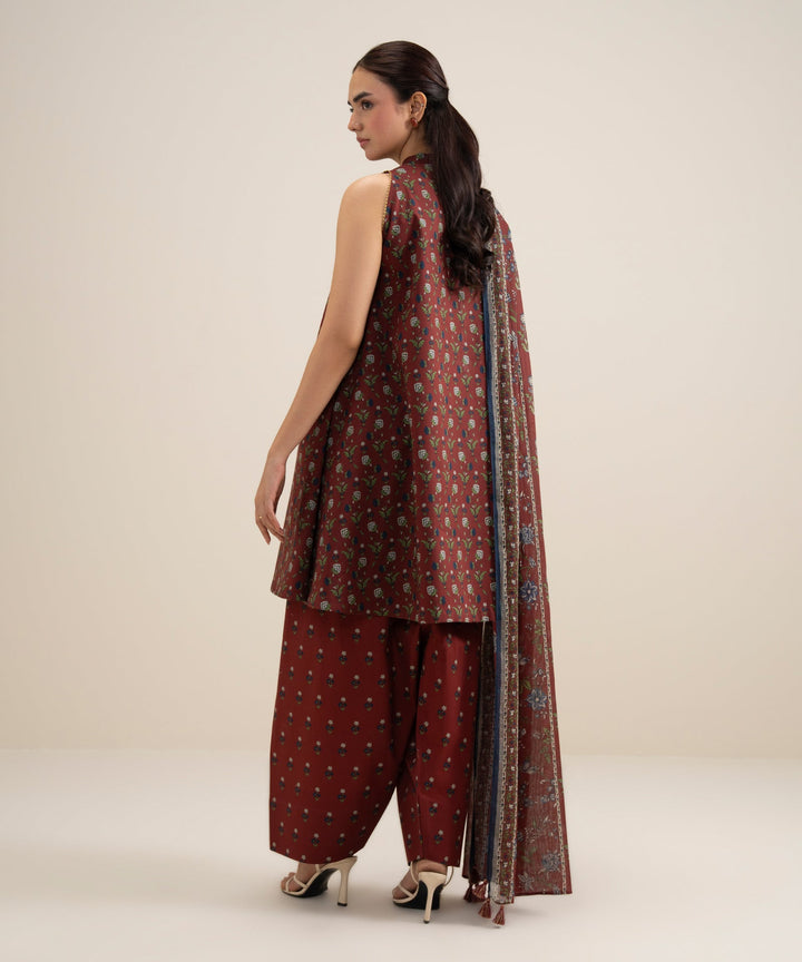 3 PIECE - PRINTED LAWN SUIT - RED