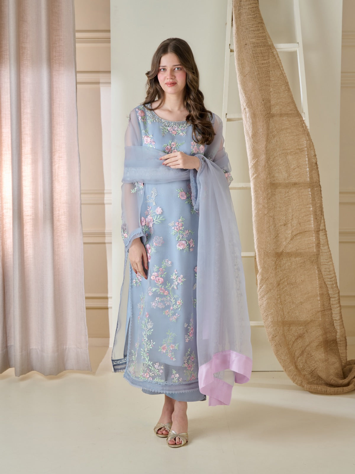 aghanoor || 3 Piece - Pure Organza Embroidered Suit S110173