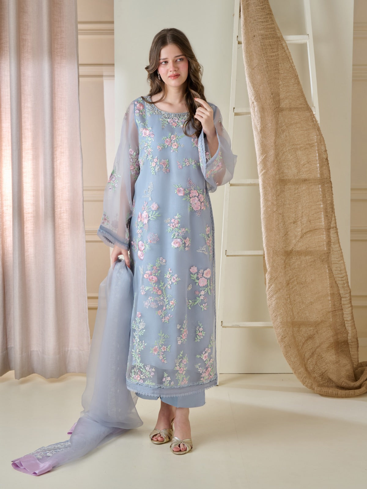 aghanoor || 3 Piece - Pure Organza Embroidered Suit S110173