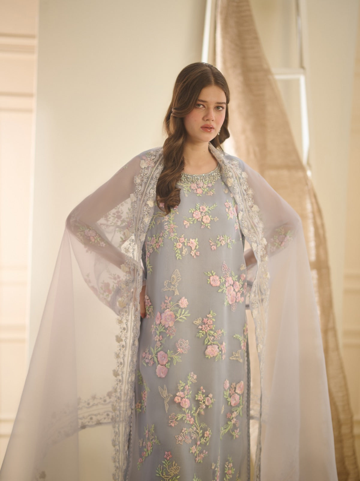 aghanoor || 3 Piece - Pure Organza Embroidered Suit S110173