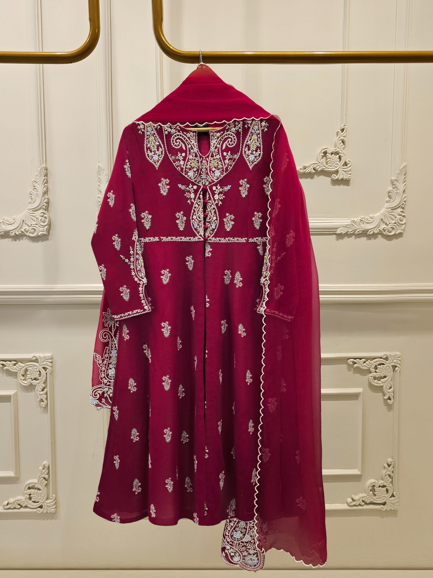 3 Piece - Pure Chiffon Embroidered Frock