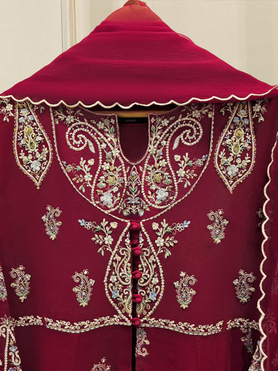 3 Piece - Pure Chiffon Embroidered Frock