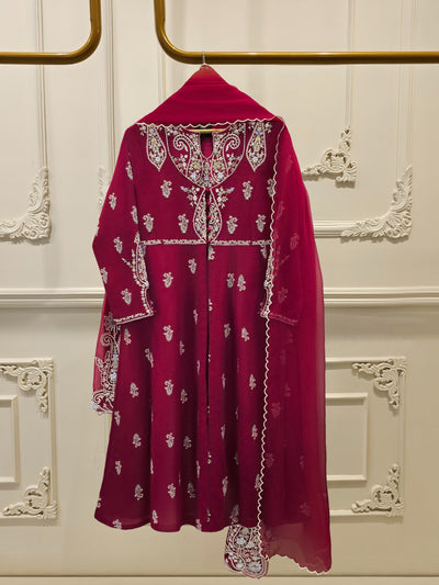 3 Piece - Pure Chiffon Embroidered Frock