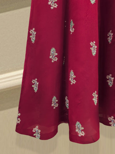 3 Piece - Pure Chiffon Embroidered Frock