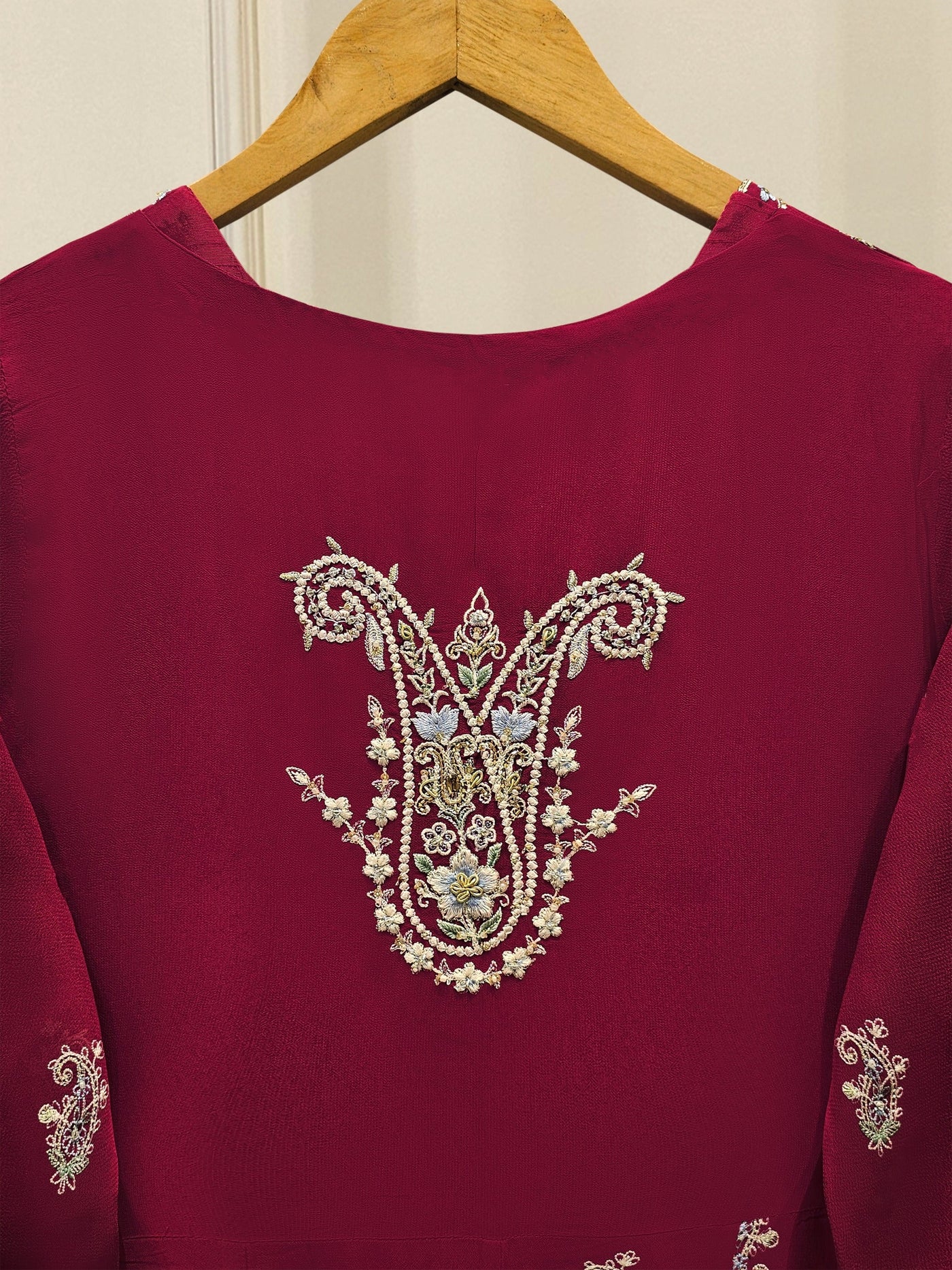 3 Piece - Pure Chiffon Embroidered Frock
