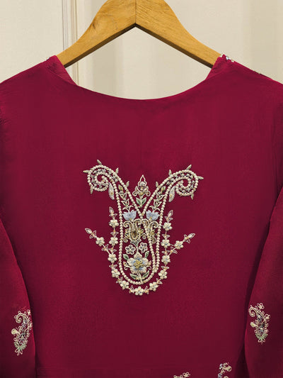 3 Piece - Pure Chiffon Embroidered Frock